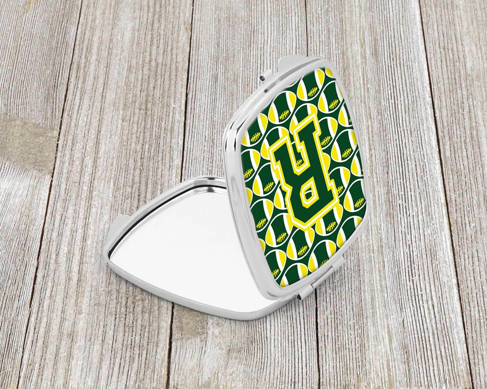 Letter R Football Green and Yellow Compact Mirror CJ1075-RSCM