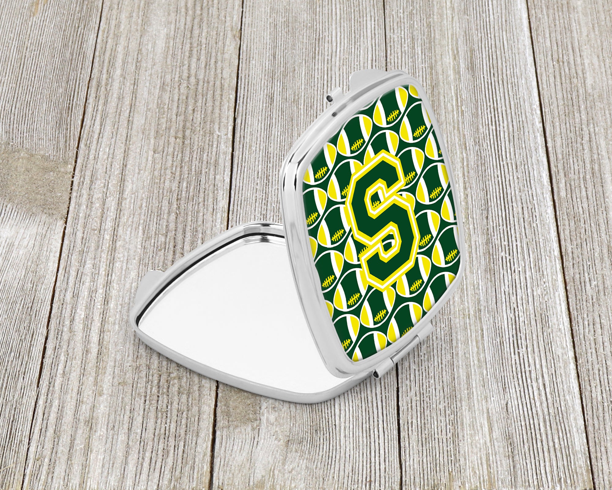 Letter S Football Green and Yellow Compact Mirror CJ1075-SSCM