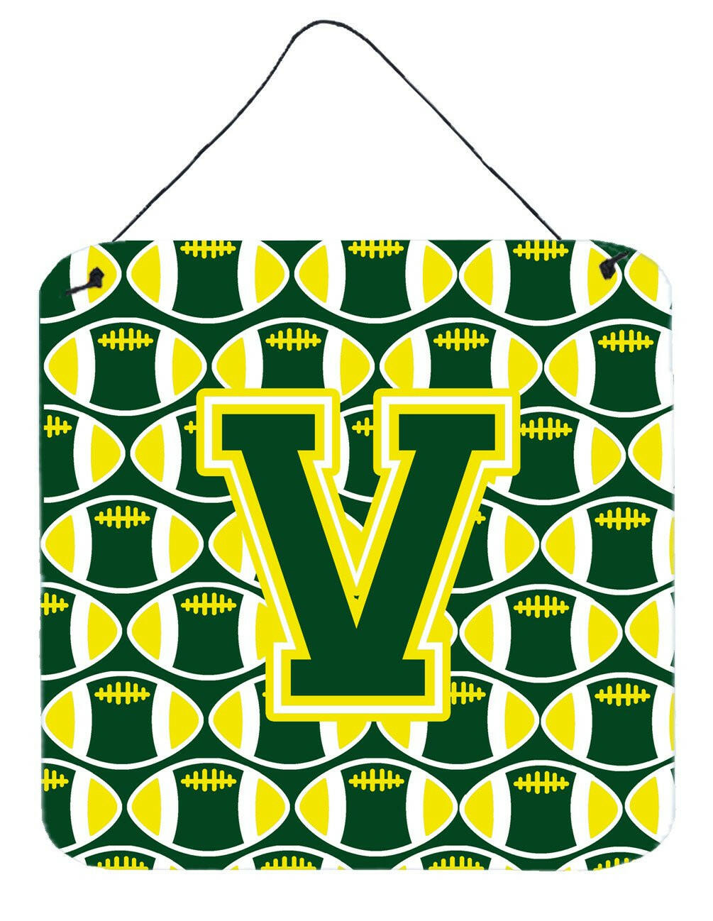 Letter V Football Green and Yellow Wall or Door Hanging Prints CJ1075-VDS66 by Caroline's Treasures