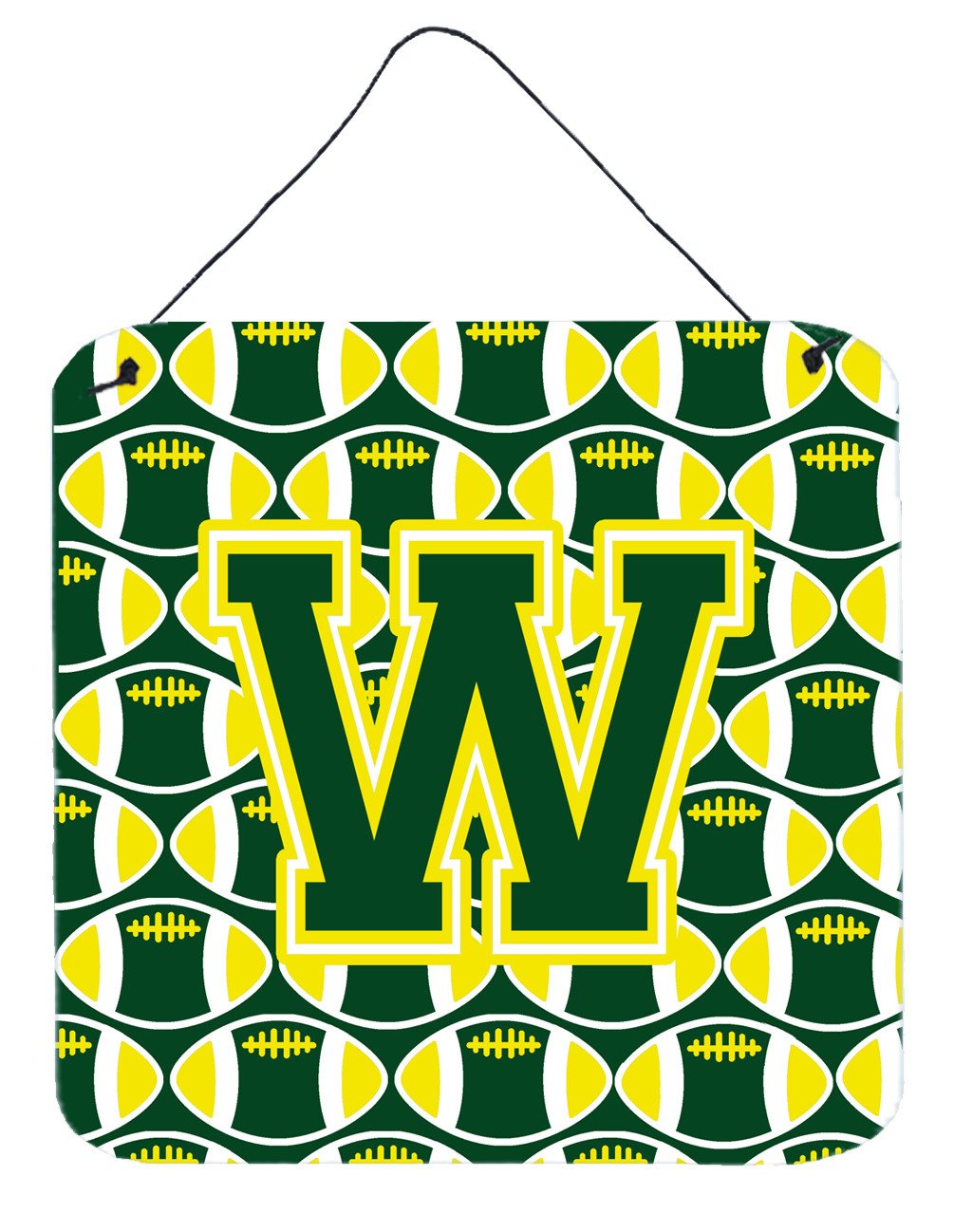 Letter W Football Green and Yellow Wall or Door Hanging Prints CJ1075-WDS66 by Caroline's Treasures