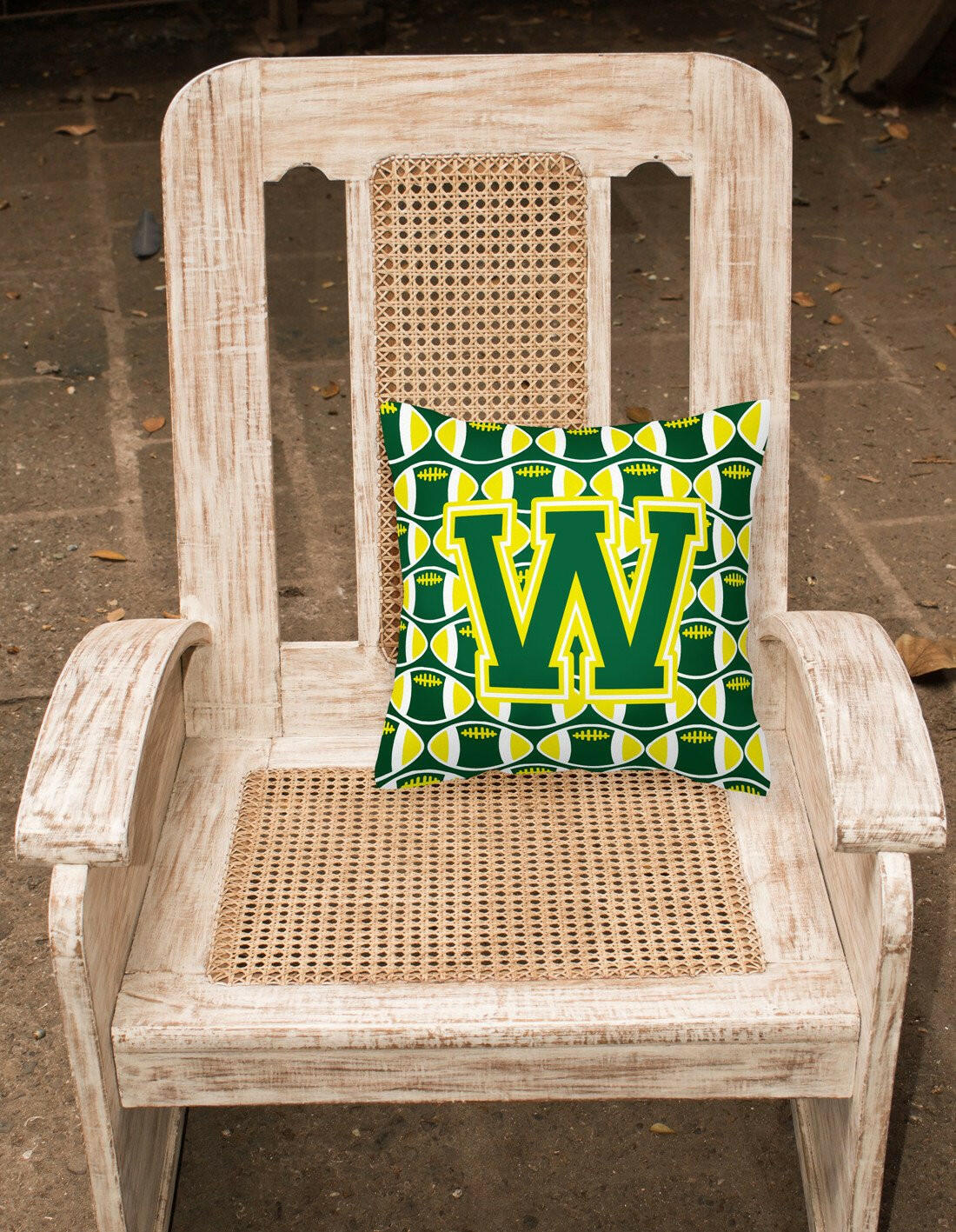 Letter W Football Green and Yellow Fabric Decorative Pillow CJ1075-WPW1414 by Caroline's Treasures