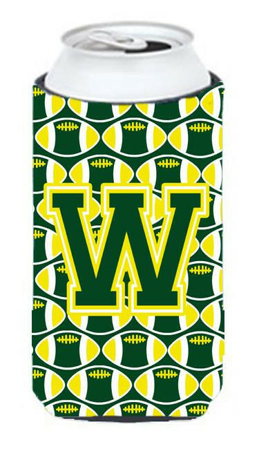 Letter W Football Green and Yellow Tall Boy Beverage Insulator Hugger CJ1075-WTBC by Caroline&#39;s Treasures