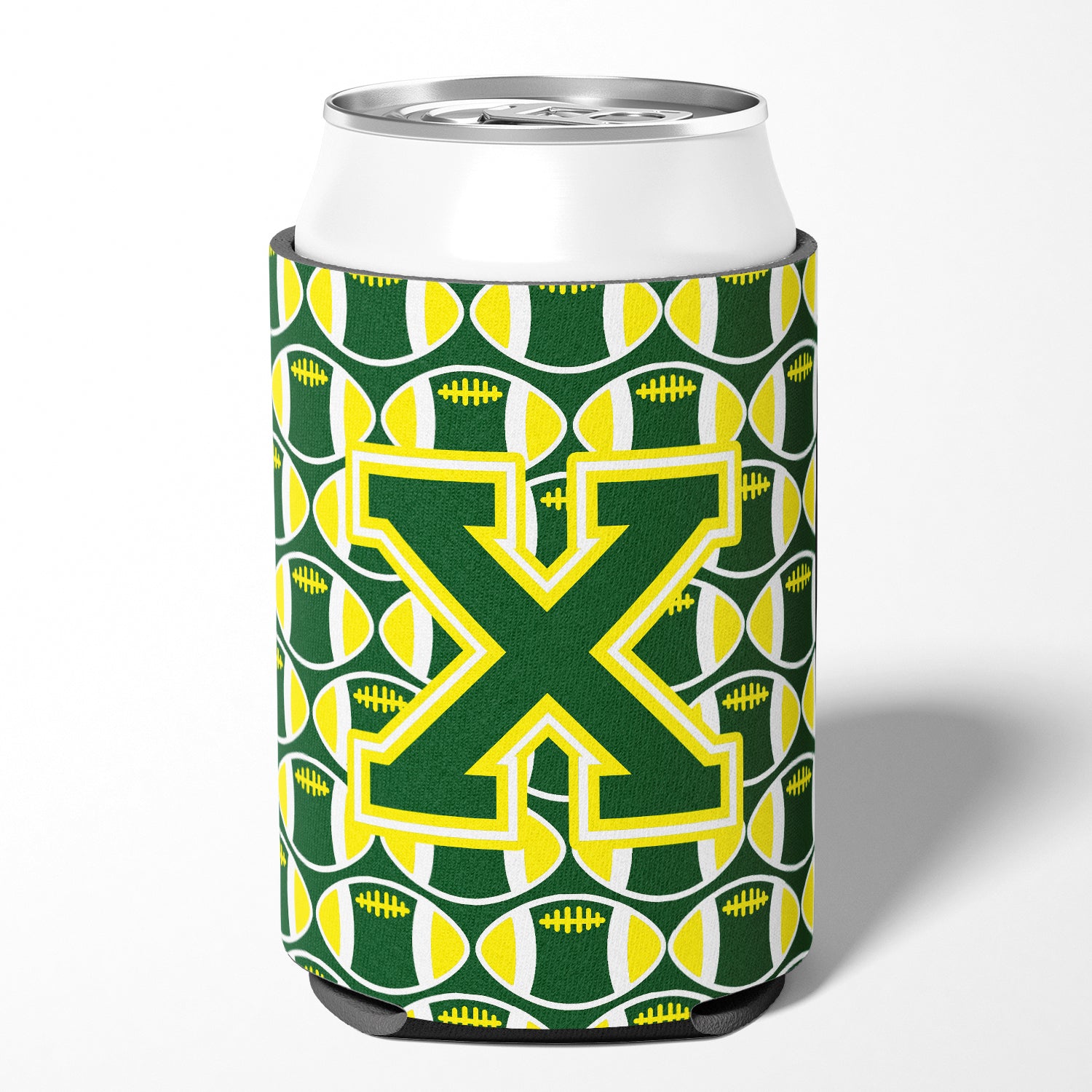 Letter X Football Green and Yellow Can or Bottle Hugger CJ1075-XCC.