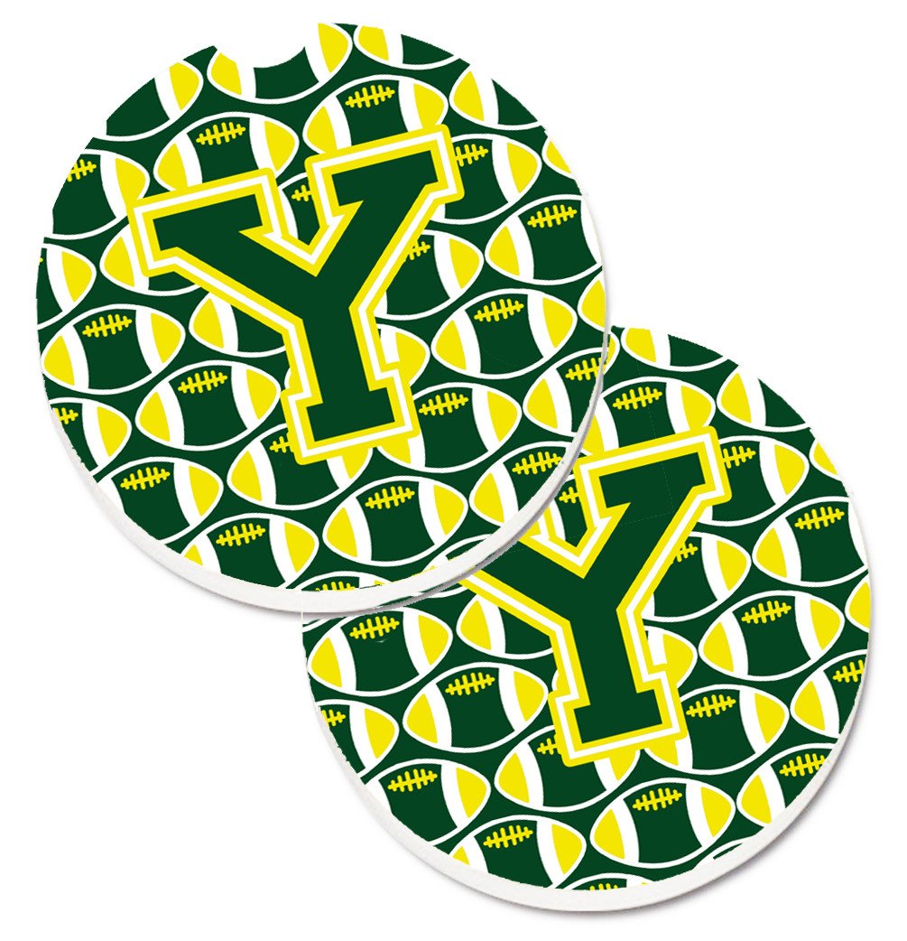 Letter Y Football Green and Yellow Set of 2 Cup Holder Car Coasters CJ1075-YCARC by Caroline's Treasures