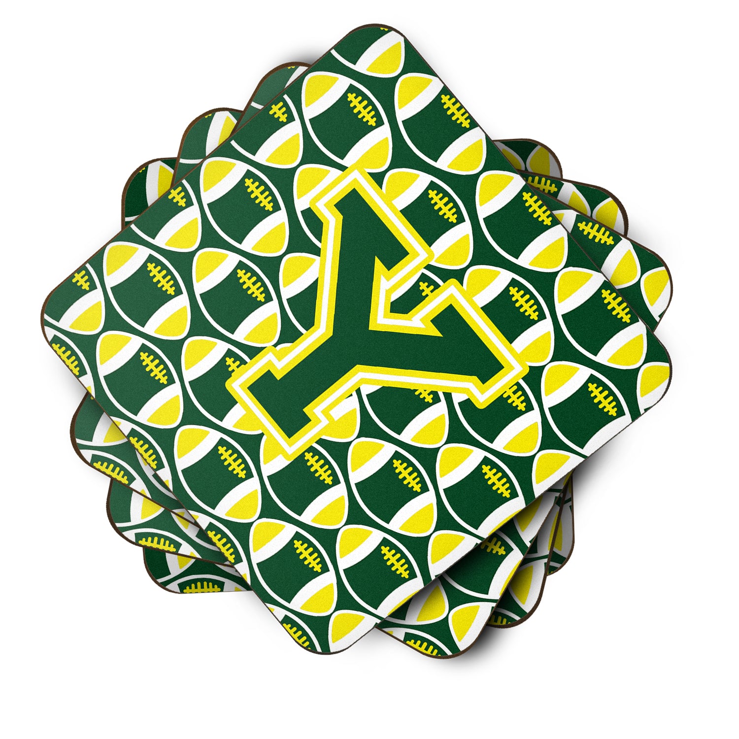 Letter Y Football Green and Yellow Foam Coaster Set of 4 CJ1075-YFC - the-store.com