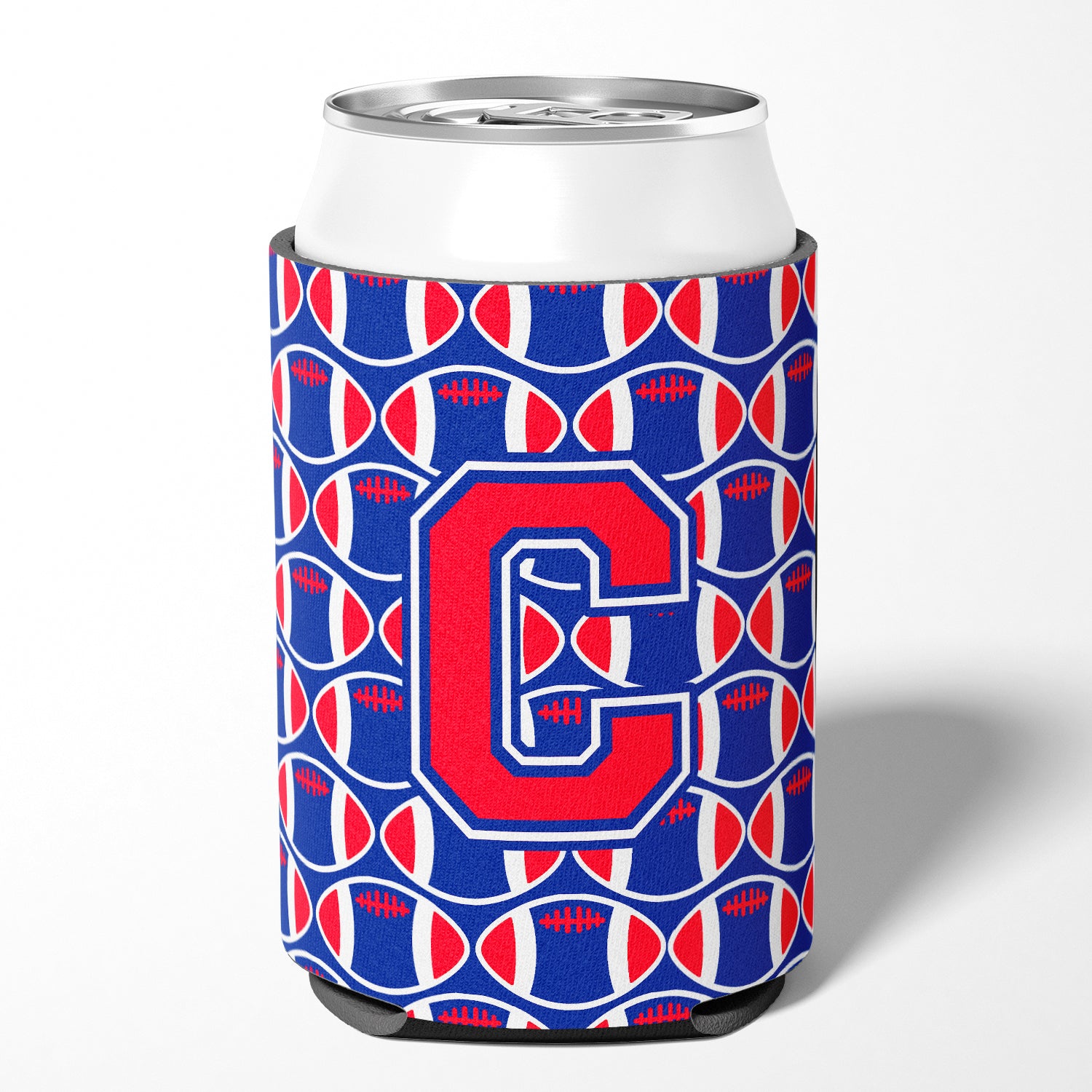 Letter C Football Harvard Crimson and Yale Blue Can or Bottle Hugger CJ1076-CCC.