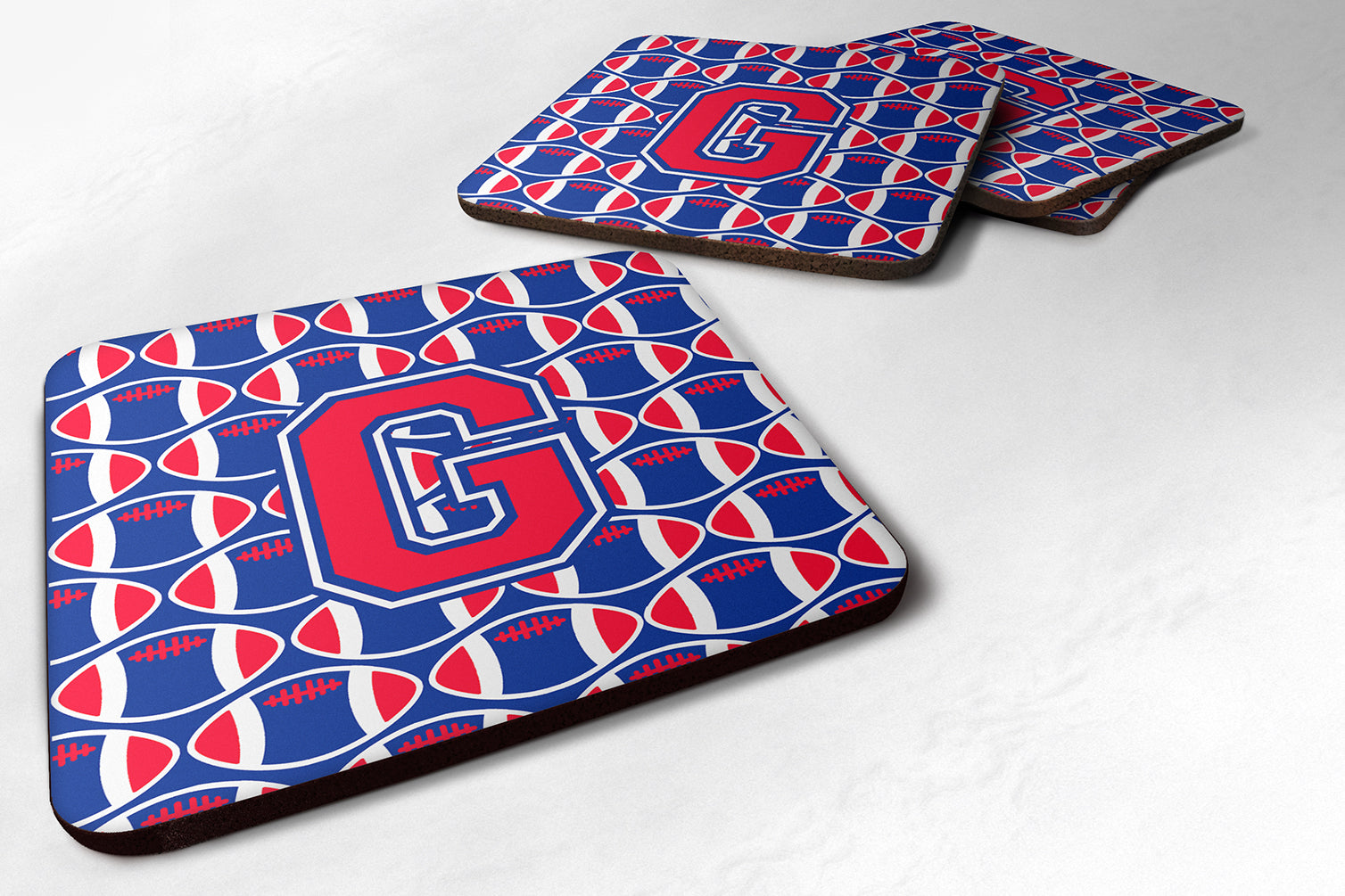 Letter G Football Harvard Crimson and Yale Blue Foam Coaster Set of 4 CJ1076-GFC - the-store.com