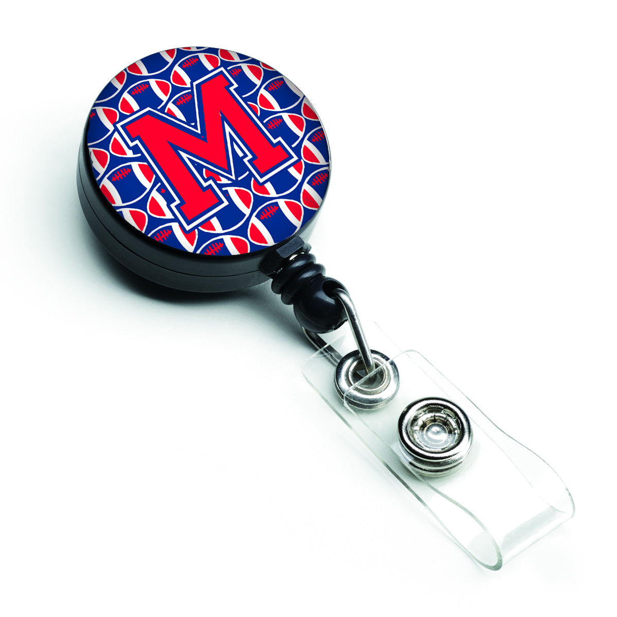 Letter M Football Harvard Crimson and Yale Blue Retractable Badge Reel CJ1076-MBR