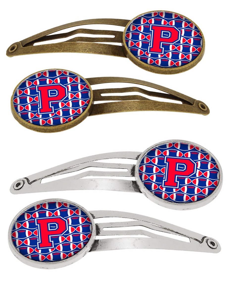 Letter P Football Harvard Crimson and Yale Blue Set of 4 Barrettes Hair Clips CJ1076-PHCS4 by Caroline's Treasures