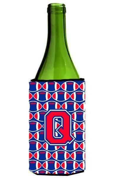 Letter Q Football Crimson and Yale Blue Wine Bottle Beverage Insulator Hugger CJ1076-QLITERK by Caroline's Treasures