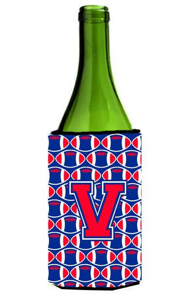 Letter V Football Crimson and Yale Blue Wine Bottle Beverage Insulator Hugger CJ1076-VLITERK by Caroline's Treasures