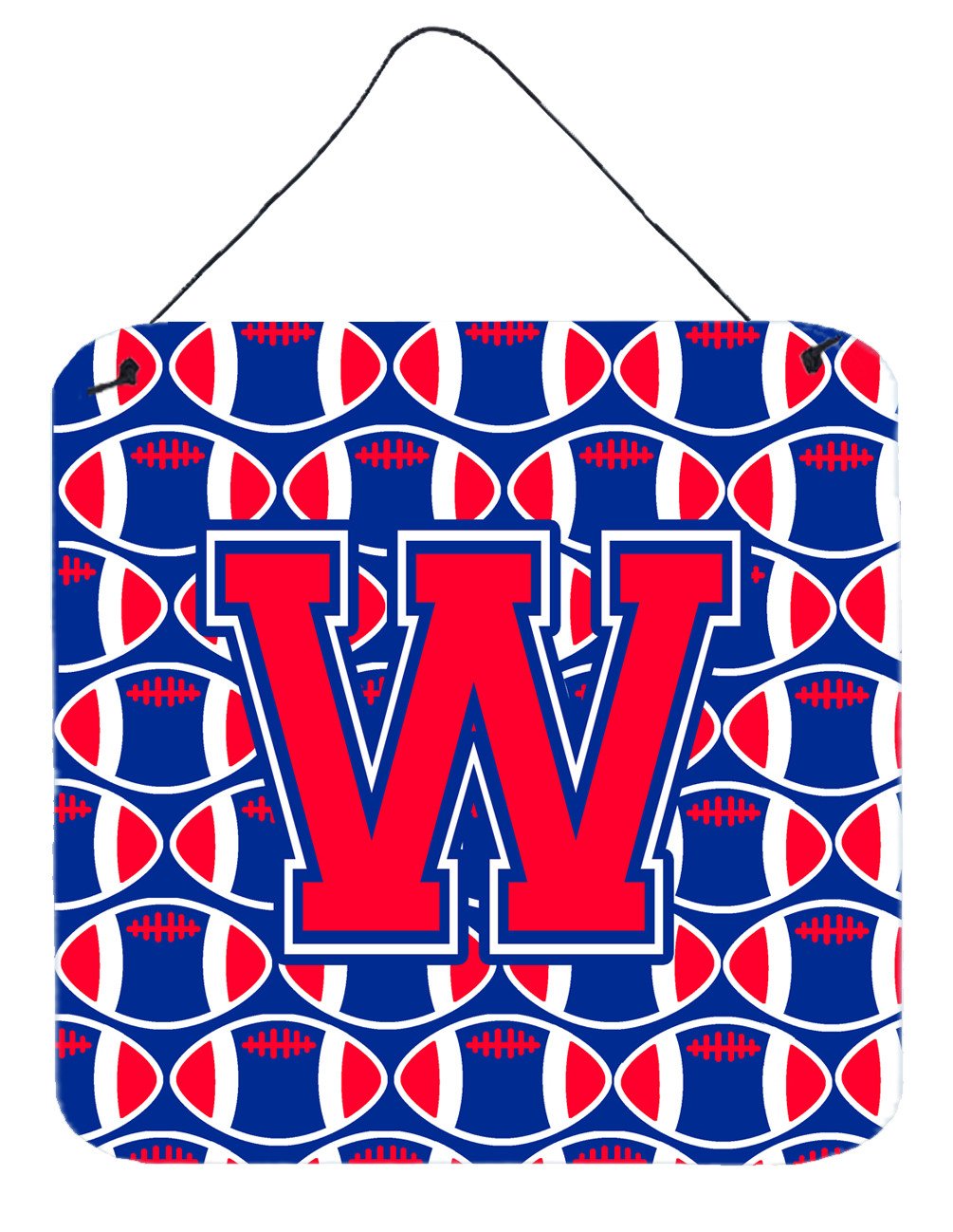 Letter W Football Harvard Crimson and Yale Blue Wall or Door Hanging Prints CJ1076-WDS66 by Caroline's Treasures