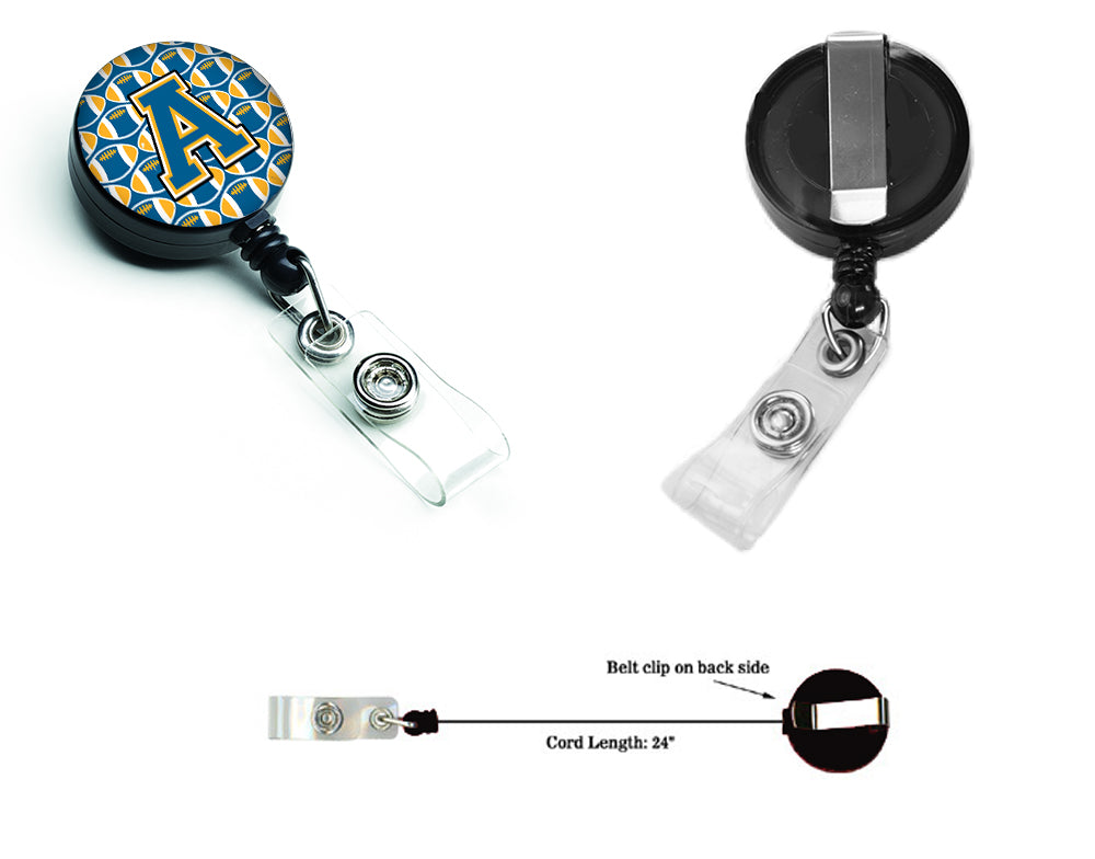 Letter A Football Blue and Gold Retractable Badge Reel CJ1077-ABR.