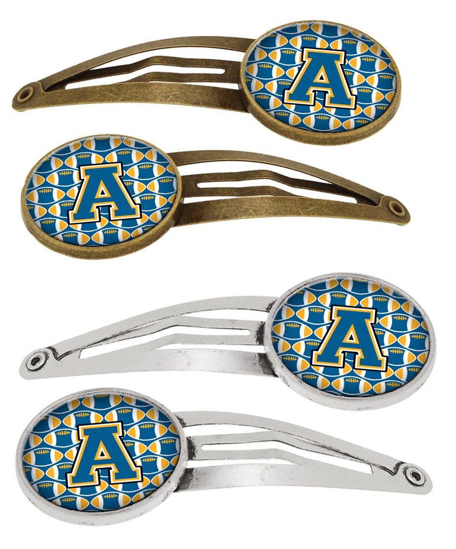 Letter A Football Blue and Gold Set of 4 Barrettes Hair Clips CJ1077-AHCS4 by Caroline's Treasures