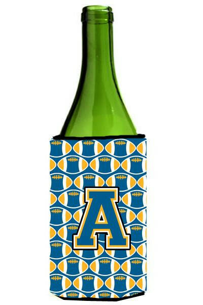Letter A Football Blue and Gold Wine Bottle Beverage Insulator Hugger CJ1077-ALITERK by Caroline's Treasures