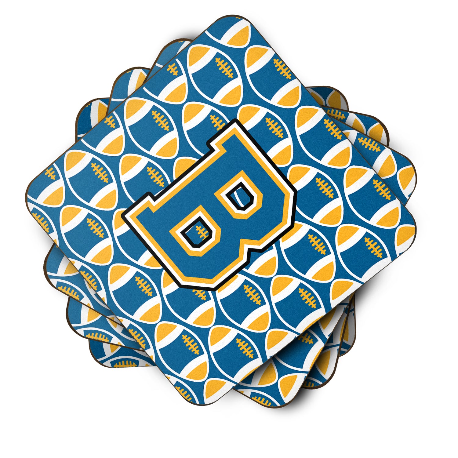 Letter B Football Blue and Gold Foam Coaster Set of 4 CJ1077-BFC - the-store.com