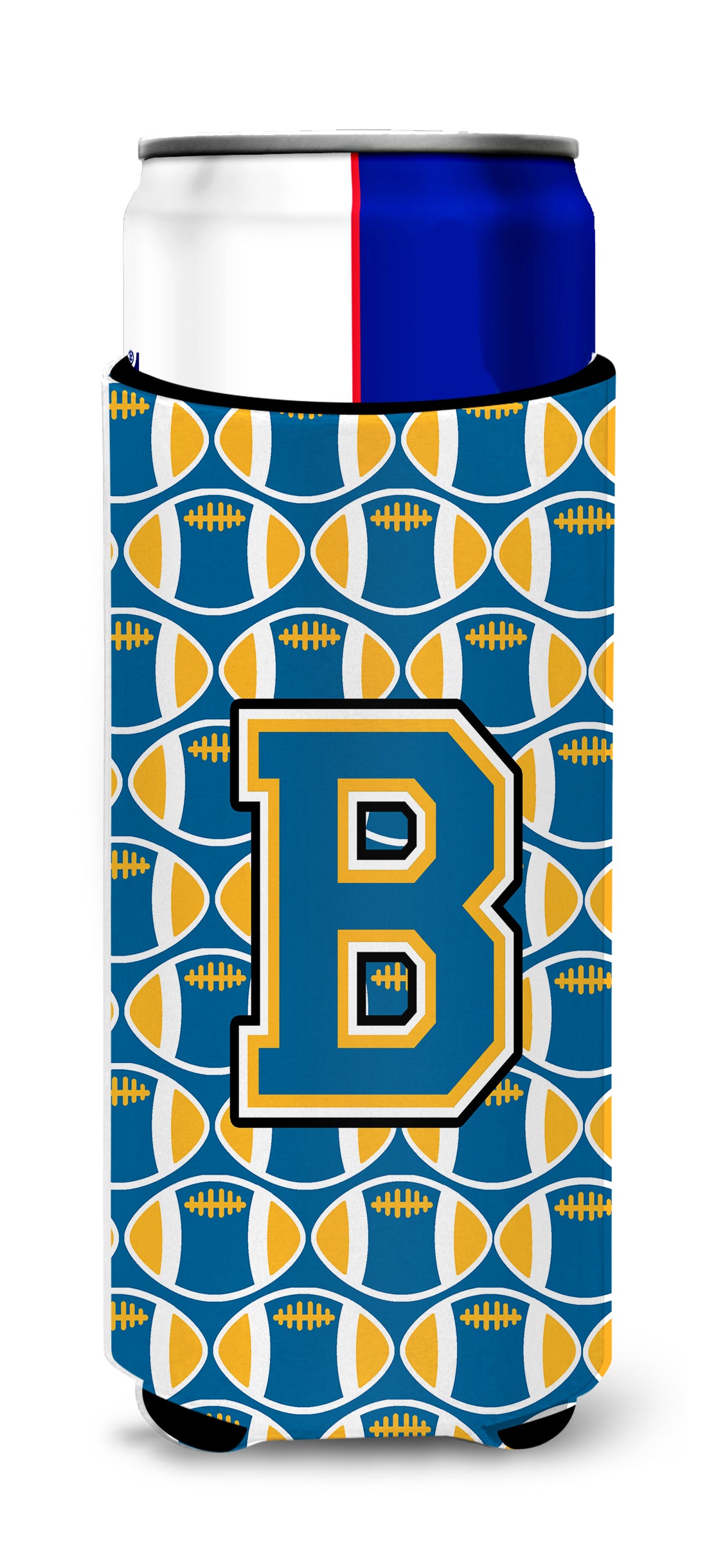 Letter B Football Blue and Gold Ultra Beverage Insulators for slim cans CJ1077-BMUK