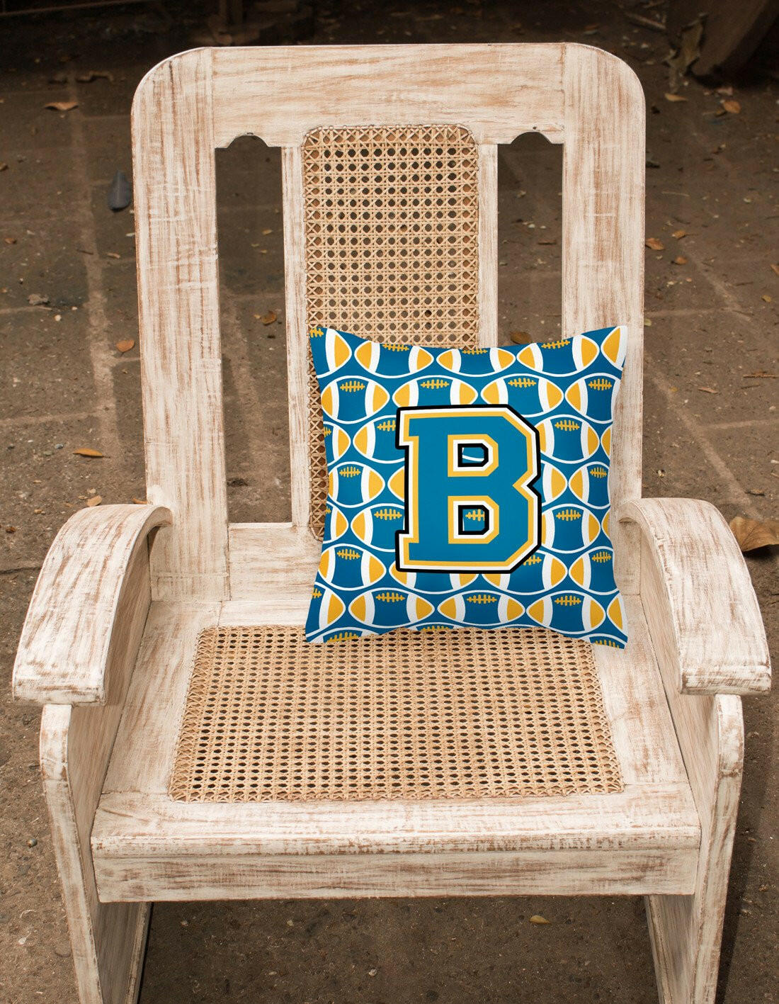 Letter B Football Blue and Gold Fabric Decorative Pillow CJ1077-BPW1414 by Caroline's Treasures