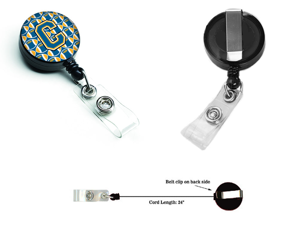 Letter C Football Blue and Gold Retractable Badge Reel CJ1077-CBR.