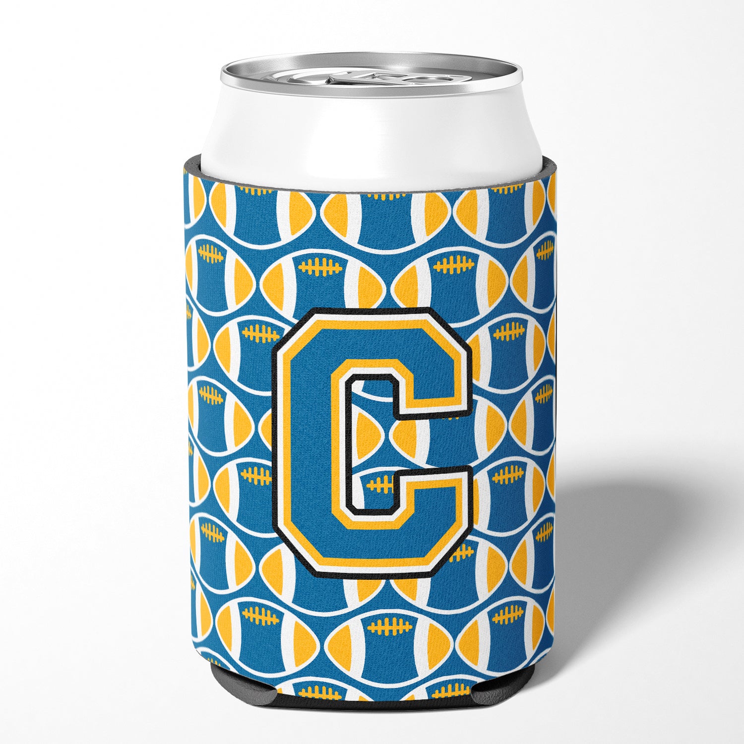 Letter C Football Blue and Gold Can or Bottle Hugger CJ1077-CCC.
