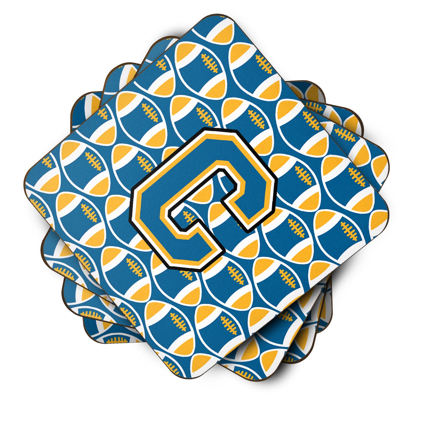 Letter C Football Blue and Gold Foam Coaster Set of 4 CJ1077-CFC - the-store.com