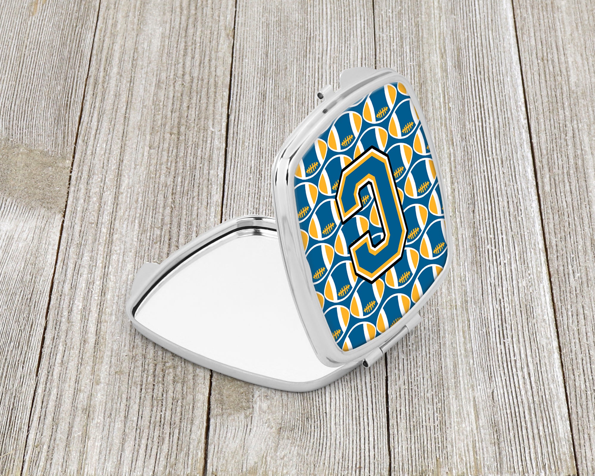 Letter C Football Blue and Gold Compact Mirror CJ1077-CSCM