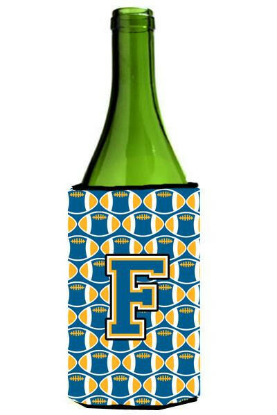Letter F Football Blue and Gold Wine Bottle Beverage Insulator Hugger CJ1077-FLITERK by Caroline's Treasures