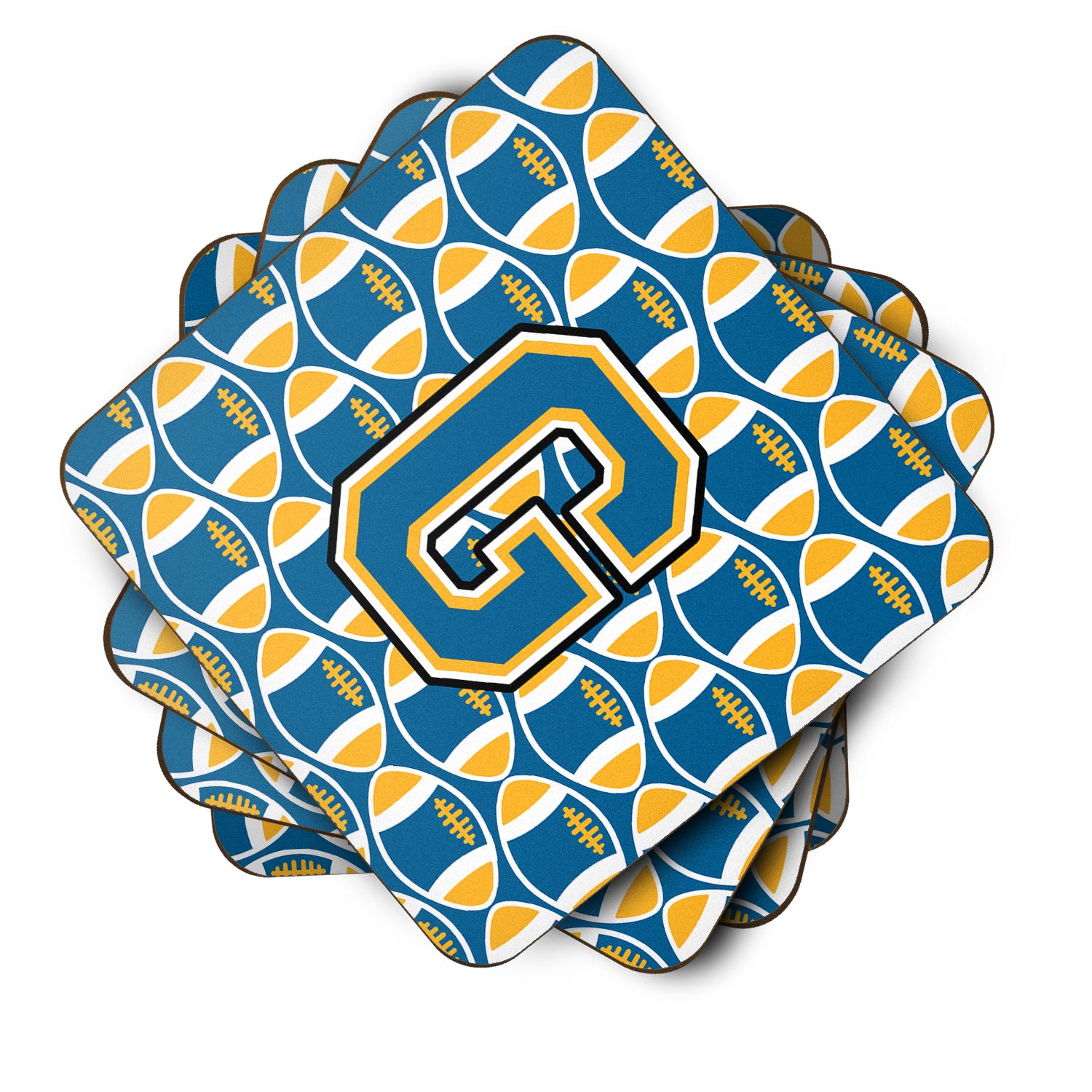 Set of 4 Letter G Football Blue and Gold Foam Coasters Set of 4 CJ1077-GFC - the-store.com