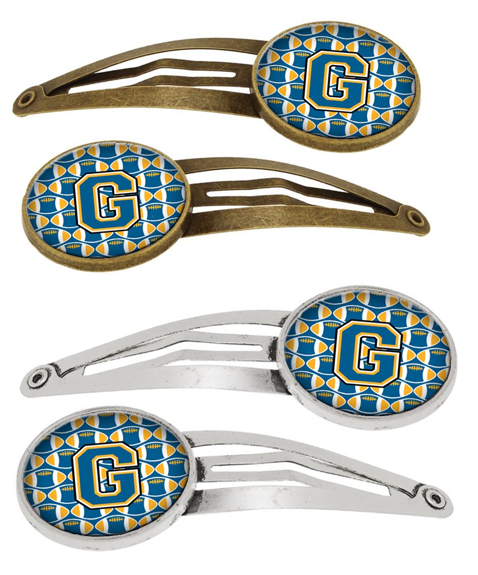 Letter G Football Blue and Gold Set of 4 Barrettes Hair Clips by Caroline&#39;s Treasures