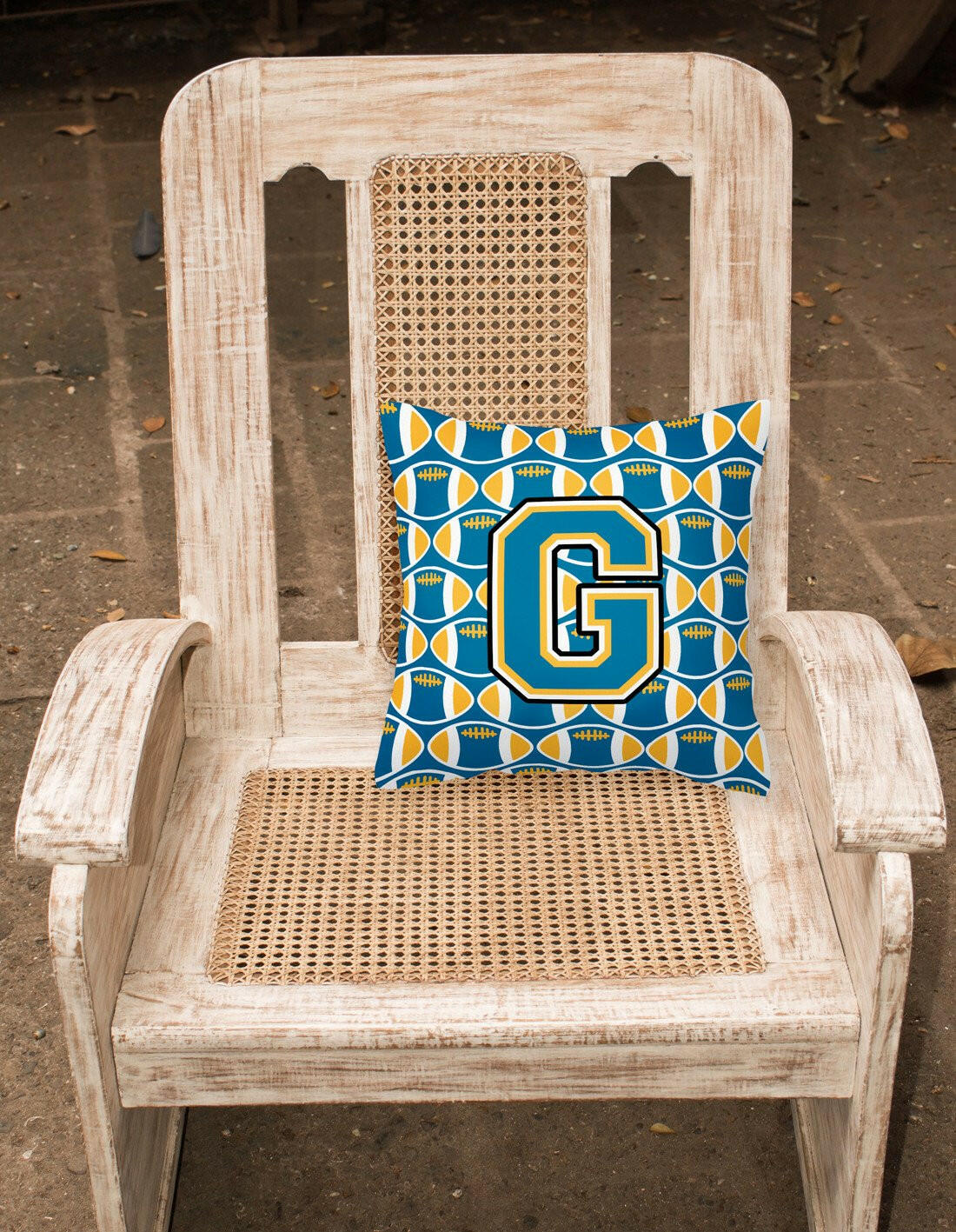 Letter G Football Blue and Gold Fabric Decorative Pillow CJ1077-GPW1414 by Caroline's Treasures