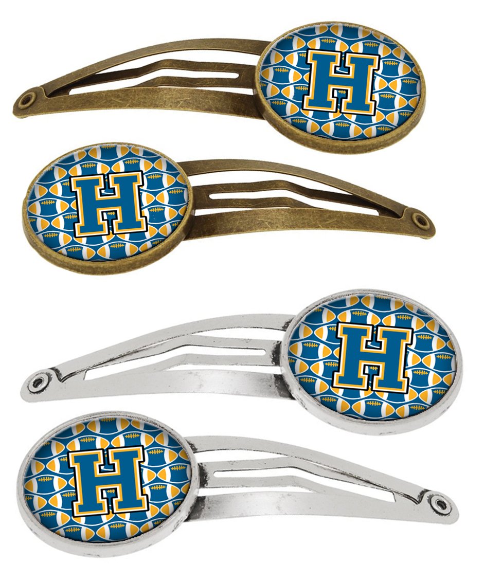 Letter H Football Blue and Gold Set of 4 Barrettes Hair Clips CJ1077-HHCS4 by Caroline's Treasures