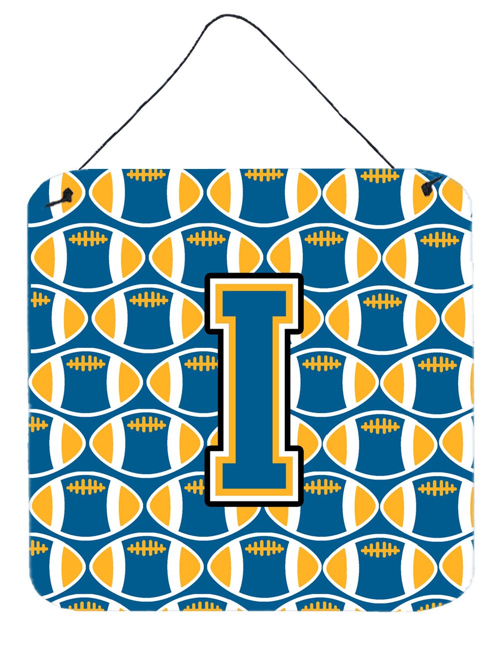 Letter I Football Blue and Gold Wall or Door Hanging Prints CJ1077-IDS66 by Caroline's Treasures