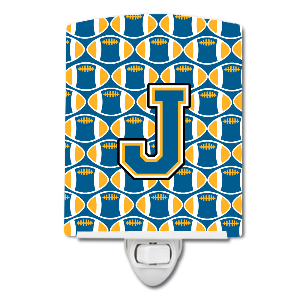 Letter J Football Blue and Gold Ceramic Night Light CJ1077-JCNL - the-store.com