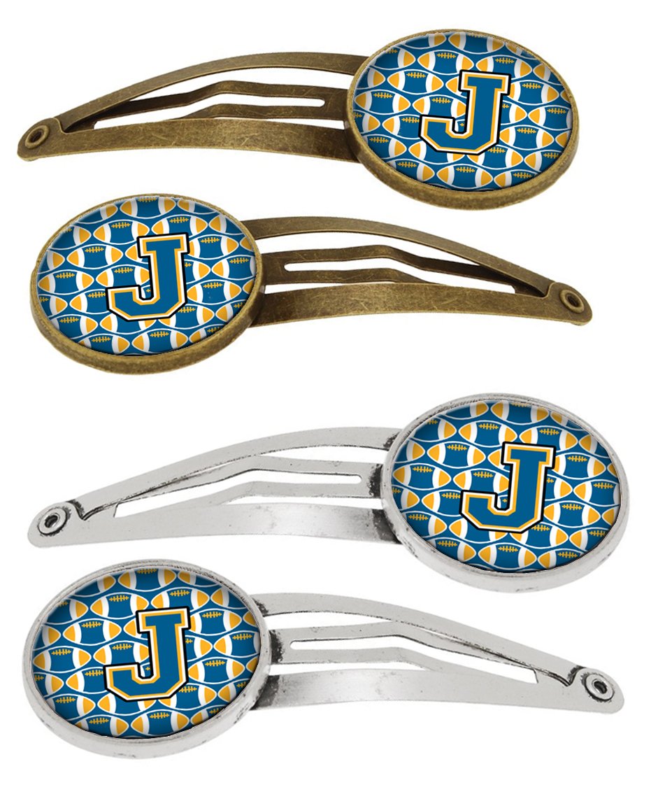 Letter J Football Blue and Gold Set of 4 Barrettes Hair Clips by Caroline&#39;s Treasures