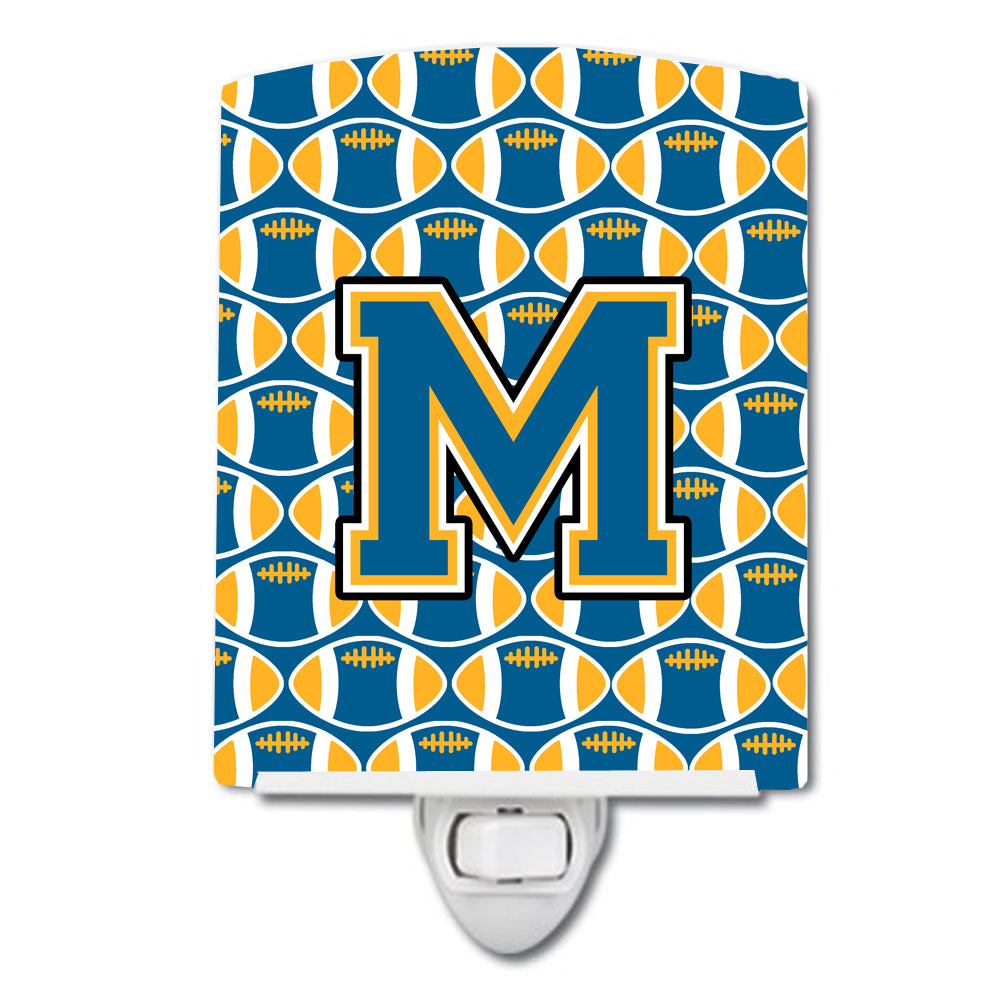 Letter M Football Blue and Gold Ceramic Night Light CJ1077-MCNL - the-store.com
