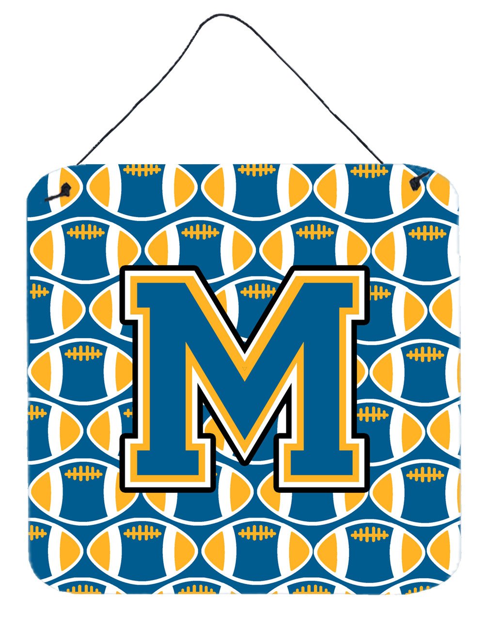 Letter M Football Blue and Gold Wall or Door Hanging Prints CJ1077-MDS66 by Caroline's Treasures