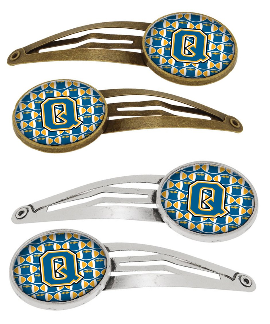 Letter Q Football Blue and Gold Set of 4 Barrettes Hair Clips CJ1077-QHCS4 by Caroline's Treasures