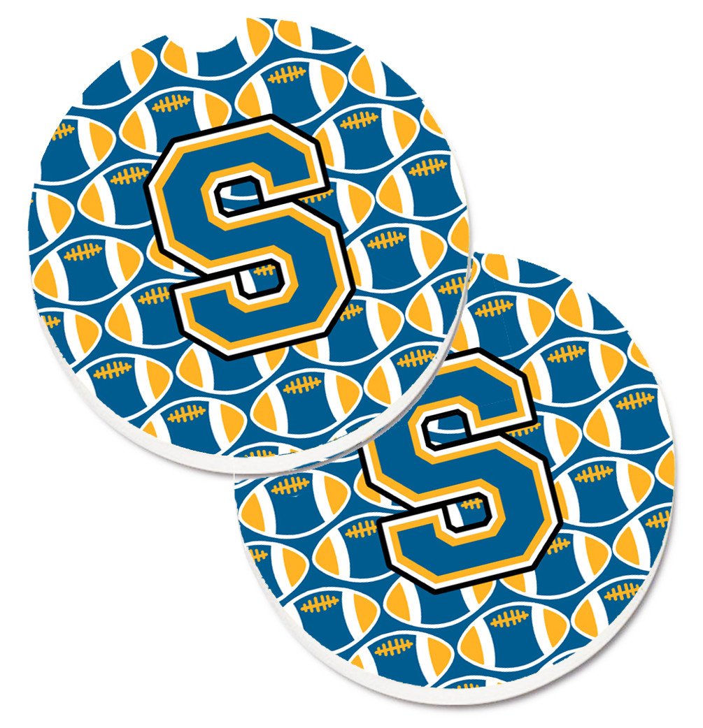 Letter S Football Blue and Gold Set of 2 Cup Holder Car Coasters CJ1077-SCARC by Caroline's Treasures