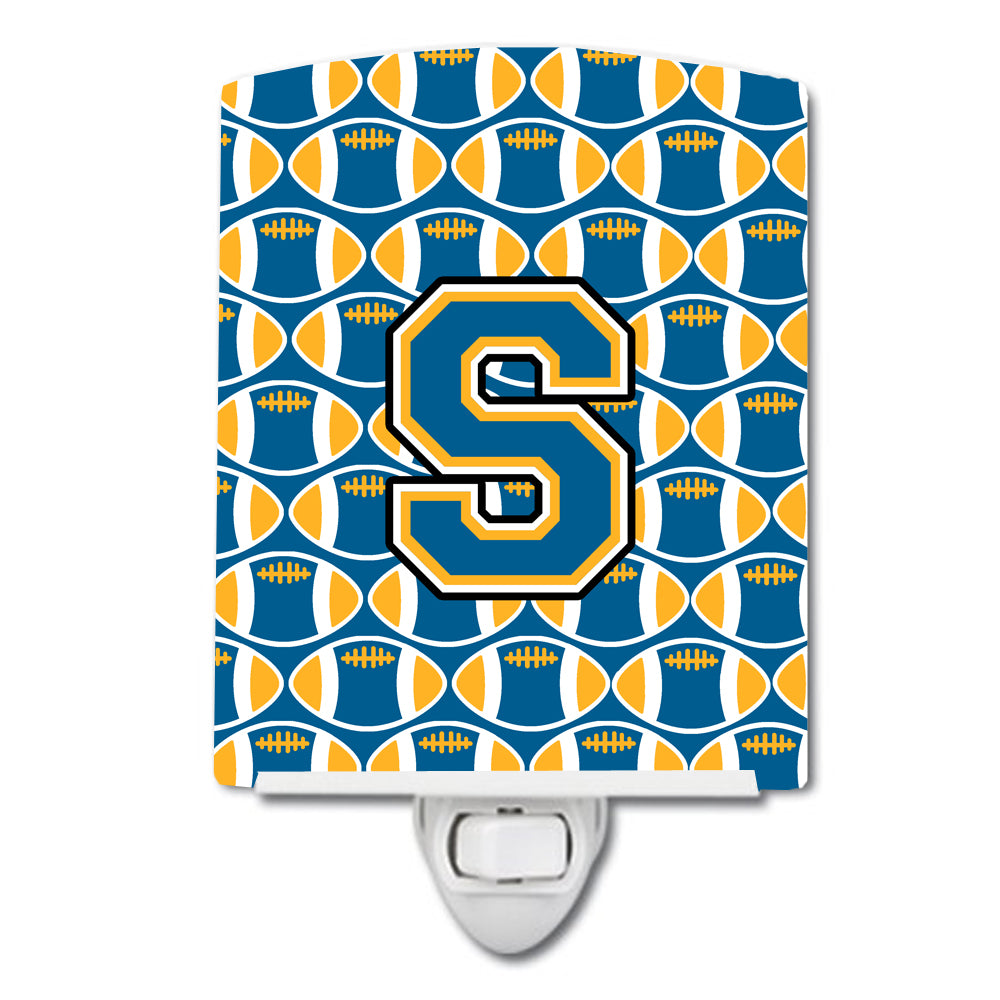 Letter S Football Blue and Gold Ceramic Night Light CJ1077-SCNL - the-store.com