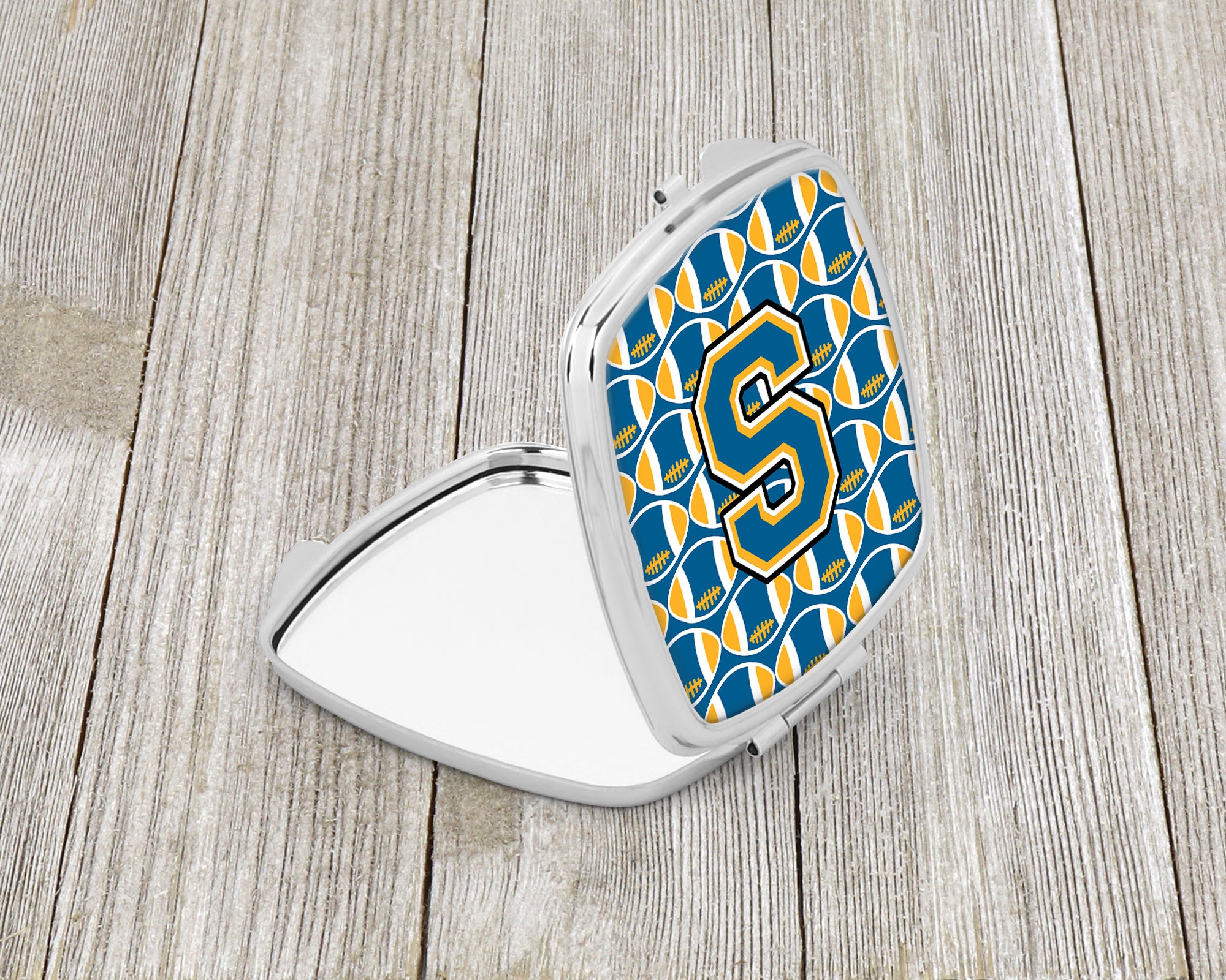 Letter S Football Blue and Gold Compact Mirror CJ1077-SSCM