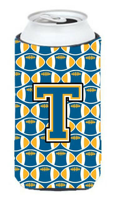Letter T Football Blue and Gold Tall Boy Beverage Insulator Hugger CJ1077-TTBC by Caroline's Treasures
