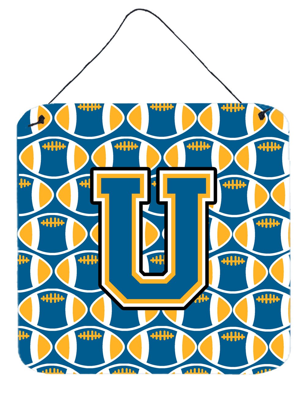 Letter U Football Blue and Gold Wall or Door Hanging Prints CJ1077-UDS66 by Caroline's Treasures