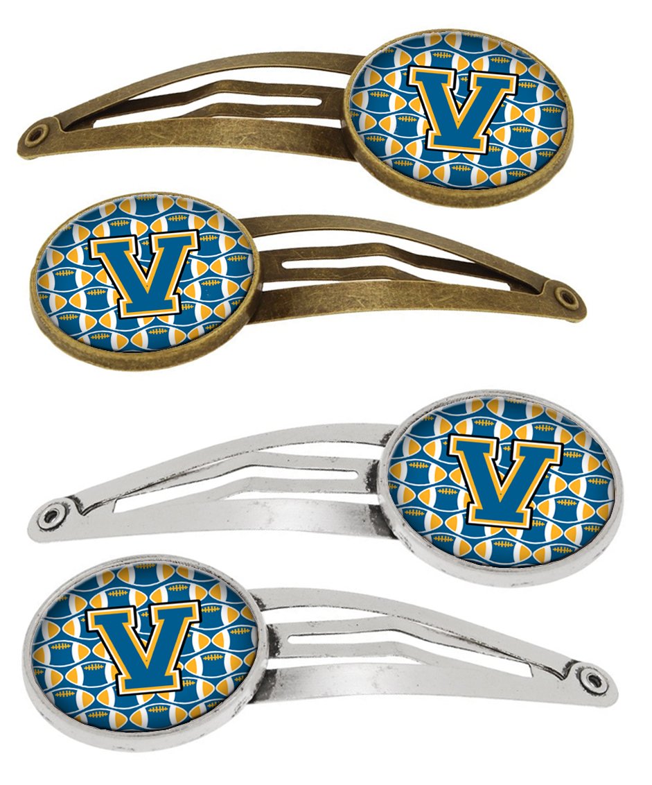 Letter V Football Blue and Gold Set of 4 Barrettes Hair Clips by Caroline's Treasures