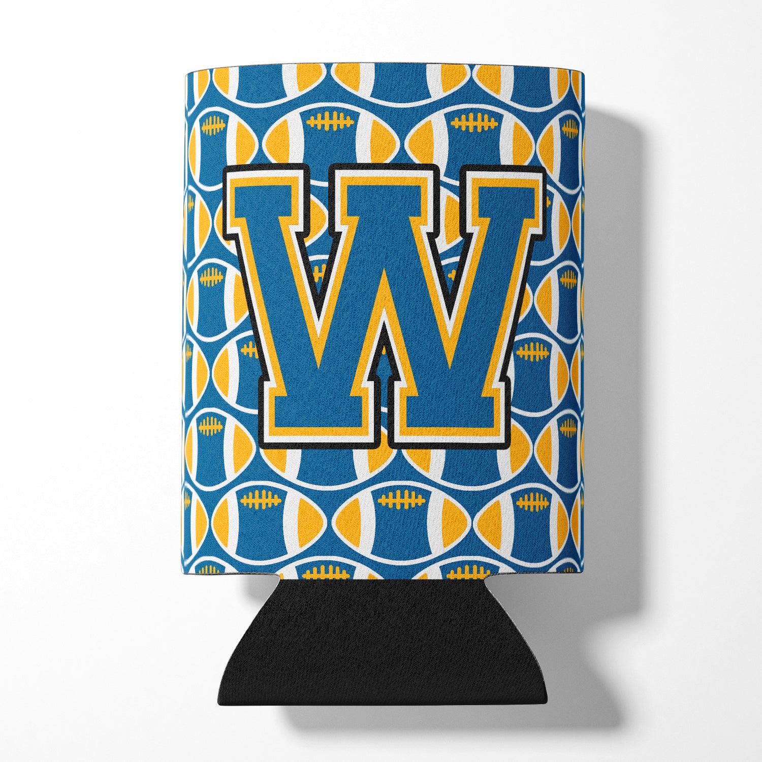 Letter W Football Blue and Gold Can or Bottle Hugger CJ1077-WCC.