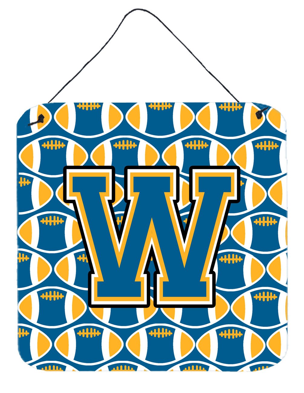 Letter W Football Blue and Gold Wall or Door Hanging Prints CJ1077-WDS66 by Caroline's Treasures