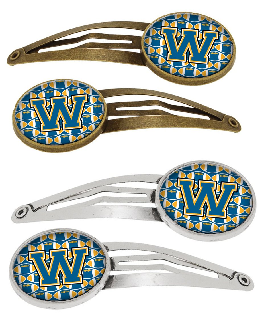 Letter W Football Blue and Gold Set of 4 Barrettes Hair Clips CJ1077-WHCS4 by Caroline&#39;s Treasures