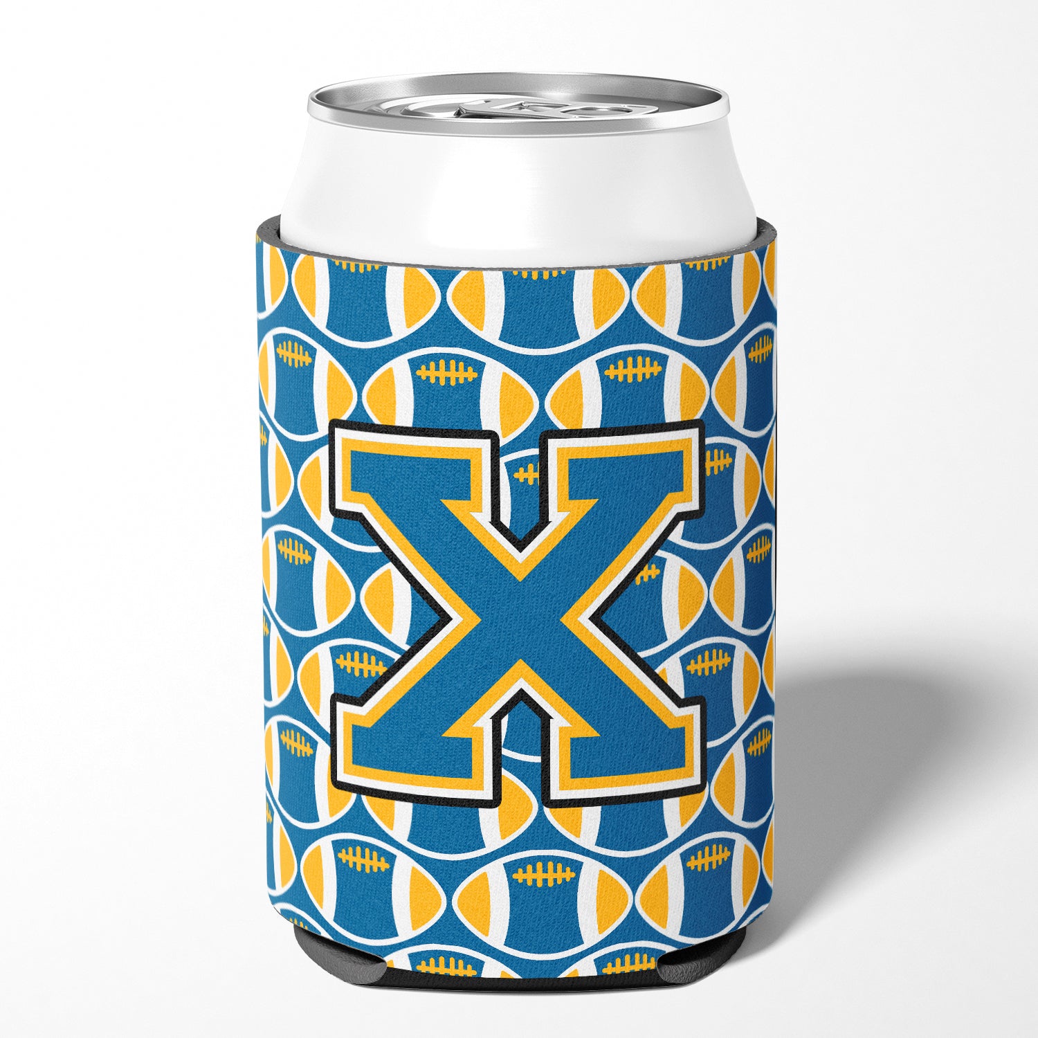 Letter X Football Blue and Gold Can or Bottle Hugger CJ1077-XCC.