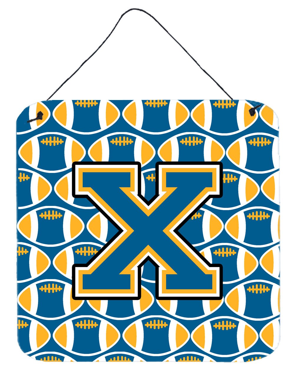 Letter X Football Blue and Gold Wall or Door Hanging Prints CJ1077-XDS66 by Caroline's Treasures