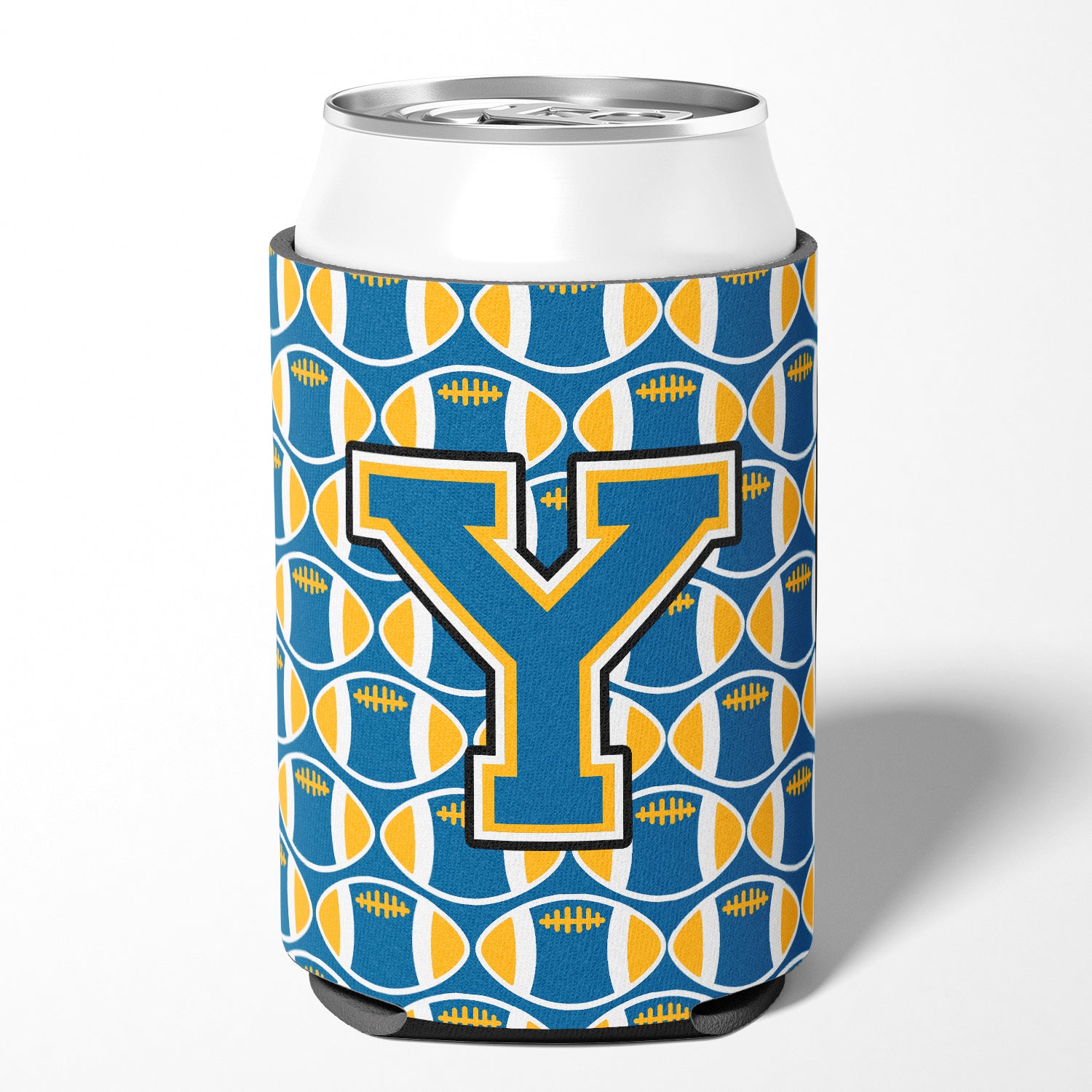 Letter Y Football Blue and Gold Can or Bottle Hugger CJ1077-YCC.