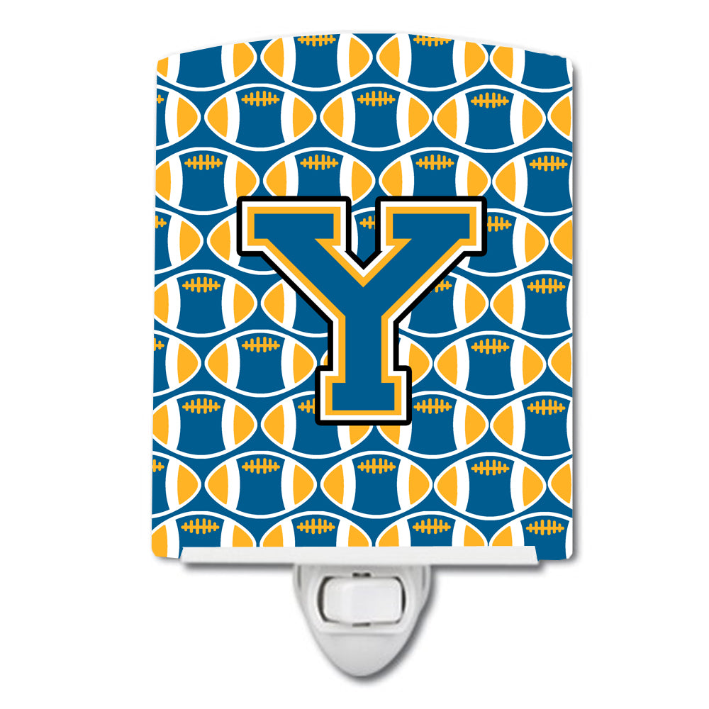 Letter Y Football Blue and Gold Ceramic Night Light CJ1077-YCNL - the-store.com